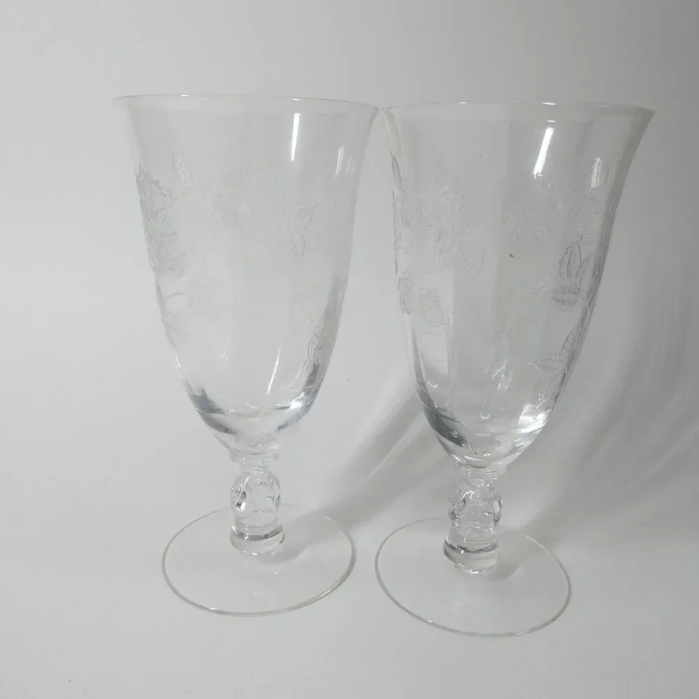 2 Heisey Rose Iced Tea Glasses Set 6 3/4